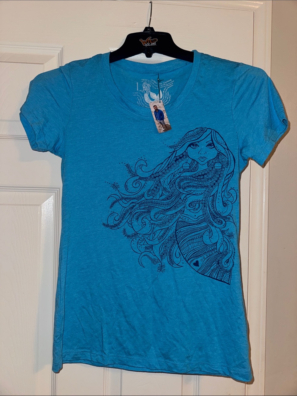 Blue Short-Sleeve Graphic Tee with Mermaid Illustration